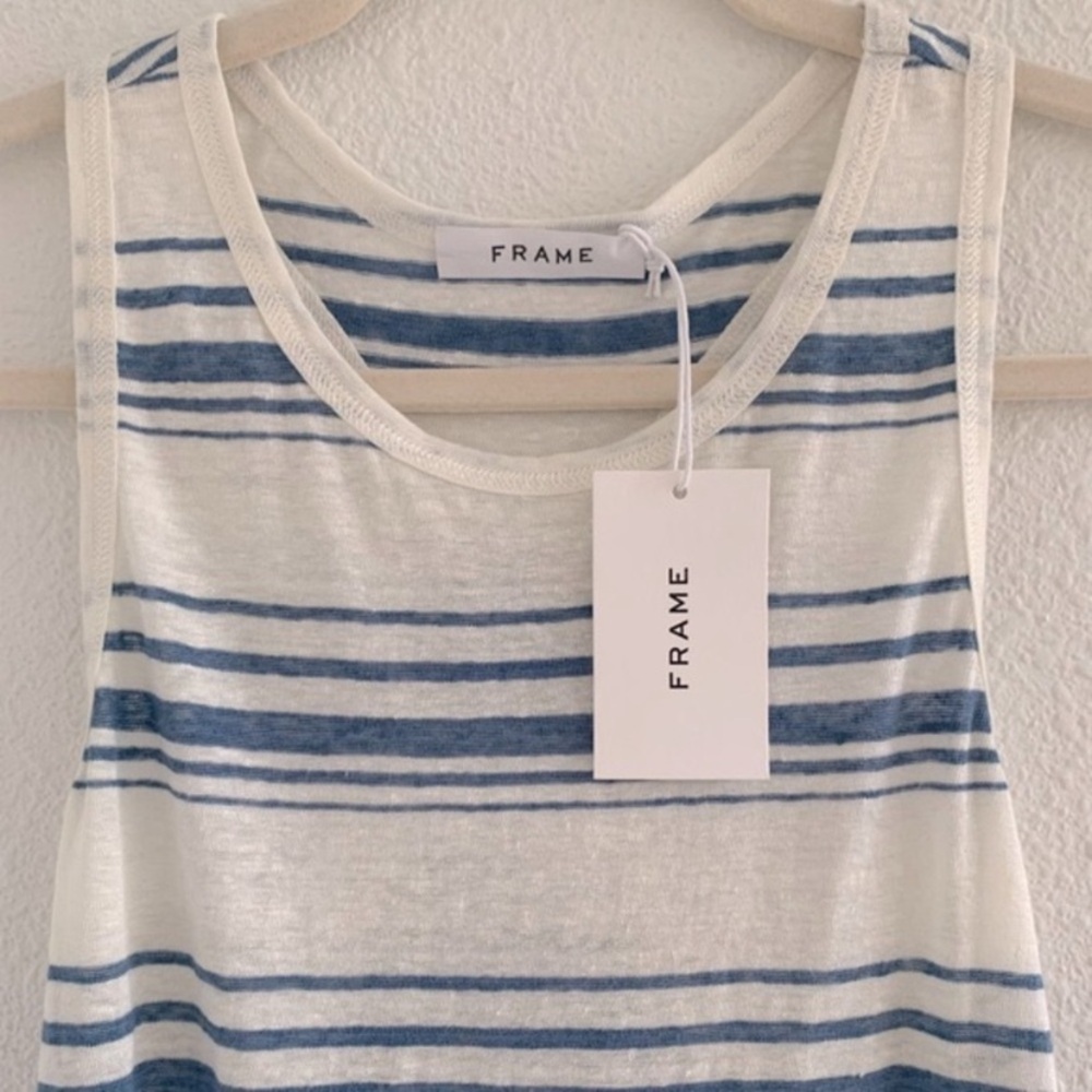 Frame Racer Back Linen Tank. / Denim Striped - Picture 6 of 10
